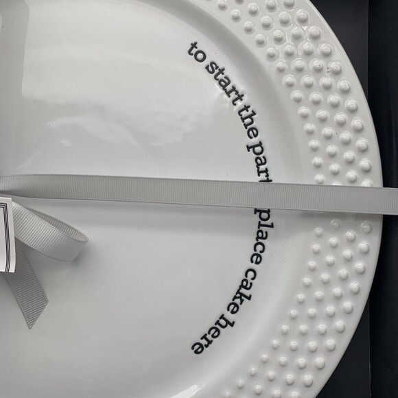 White Cake Plate And Server "To Start the Party" New in Box Belk Exclusive - Picture 5 of 12